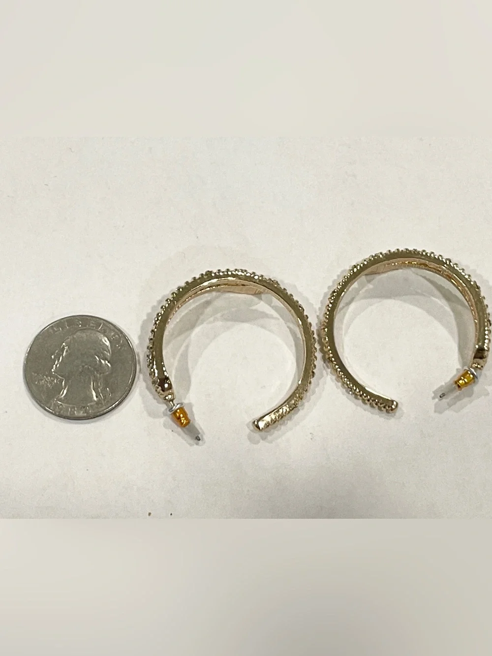 Gold Sparkle Snake Hoop Earrings with Green Eye Stone Accents
